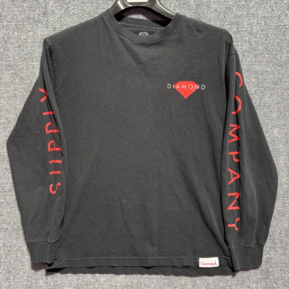 Vintage Diamond Supply Co. Mens Long Sleeve‎ T-Shirt Graphic Black Red Skate USA